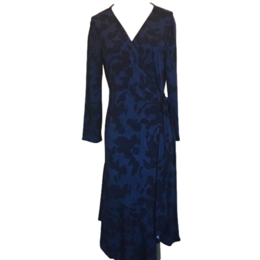 NWT H Halston Blue Floral WrapDress Asymmetrical Hem